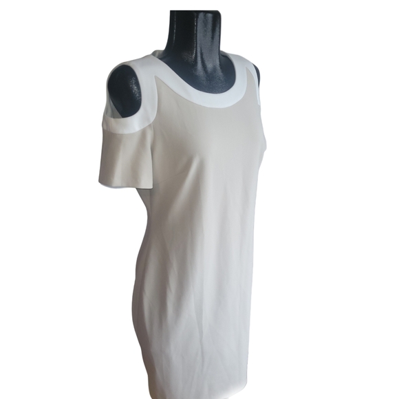 Tommy Hilfiger Beige Short Sleeve Cold Shoulder Sheath Dress 12 - Picture 3 of 7